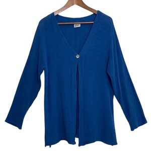 Oh My Gauze Top Womens 1 Small Medium Blue Long Sleeve V Neck Light Jacket